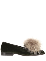 ANDREA POMPILIO - POMPON VELVET LOAFERS - GREEN