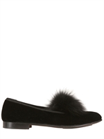 ANDREA POMPILIO - POMPON VELVET LOAFERS - BLACK