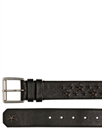 JIMMY CHOO - 40MM STAR EMBOSSED BIKER LEATHER BELT - BLACK