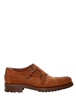 A.TESTONI - SUEDE MONK STRAP SHOES - CARAMEL