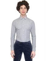 TOMBOLINI - SLIM FIT STRIPED COTTON POPLIN SHIRT - WHITE/AVIO