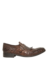 HARRIS - WASHED CROC SIDE MONK STRAP SHOES - BROWN