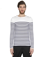 JEAN-PAUL GAULTIER - STRIPED STRETCH COTTON JERSEY SHIRT - WHITE/NAVY