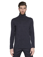 JEAN-PAUL GAULTIER - PINSTRIPED COTTON TURTLENECK - NAVY/WHITE