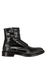 ROBERTO MORELLI - BRUSHED LEATHER LACE-UP BIKER BOOTS - CHARCOAL