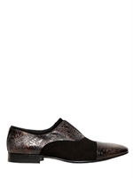 GIOVANNI CONTI - EMBOSSED LEATHER & SUEDE SLIP ON SHOES - BLACK