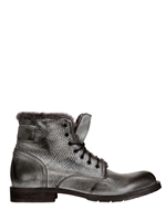 ROBERTO DI PAOLO - BRUSHED LEATHER SHEARLING LACE-UP BOOT - GREY