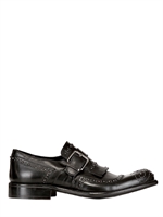 ROBERTO DI PAOLO - STUDS & LEATHER FRINGED MONK STRAP SHOES - BLACK
