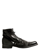 PREMIATA - 30MM WASHED LEATHER LACE-UP BOOTS - BLACK