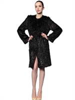 VENERA ARAPU - SHINY FRINGED COAT WITH LACE LINING - BLACK