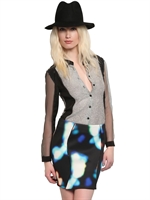 MINIMARKET - WOOL TWEED SHIRT WITH NET SLEEVES - WHITE/BLACK