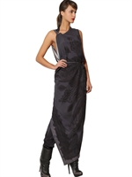 A.F.VANDEVORST - LANGES KLEID AUS SEIDENSATIN MIT PAISLEYDRUCK - DUNKELGRAU