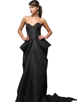 A.F.VANDEVORST - TRÄGERLOSES, DRAPIERTES, SCHIMMERNDES TAFTKLEID - SCHWARZ
