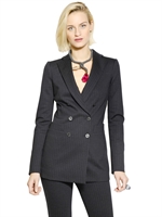 EMPORIO ARMANI - DOUBLE BREASTED PINSTRIPED JERSEY JACKET - NAVY