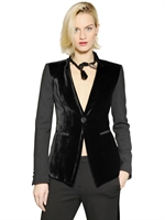 EMPORIO ARMANI - VELVET AND STRETCH DOUBLE JACKET - BLACK
