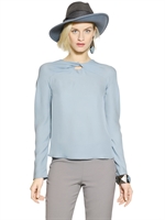 EMPORIO ARMANI - TOP MANICHE LUNGHE IN GEORGETTE DI SETA - CELESTE