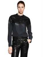 DIESEL BLACK GOLD - COATED DEGRADÉ SUPER LIGHT DENIM SHIRT - PETROL/BLACK