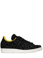 ADIDAS ORIGINALS BLUE - NATIONAL TENNIS FLOCKED LEATHER SNEAKERS - BLACK