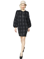 EMPORIO ARMANI - CHECKED MOHAIR WOOL JACQUARD COAT - GREY/BLACK