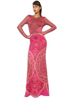 EKATERINA KUKHAREVA - STRETCHKLEID AUS LUREXJACQUARD & SPITZE - FUCHSIE