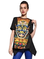 JUST CAVALLI - TOP IN JERSEY PESANTE CON STAMPA - NERO