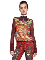 JUST CAVALLI - RED MANDALA PRINT SILK CREPE SHIRT - RED