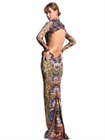 JUST CAVALLI - STRETCH-KREPPKLEID MIT OFFENEM RÜCKEN & MANDALA - MULTI
