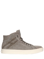 HOGAN REBEL - STUDDED LEATHER HIGH TOP SNEAKERS - LIGHT GREY