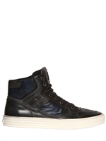 HOGAN REBEL - COATED COTTON & TREATED LEATHER BASKET - NAVY