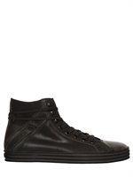 HOGAN REBEL - SOFT LEATHER VINTAGED HIGH TOP SNEAKERS - CHARCOAL