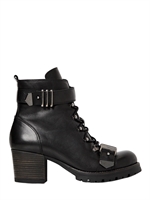 CARVELA KURT GEIGER - 60MM LEATHER LACE UP ANKLE BOOTS - BLACK