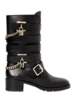 CARVELA KURT GEIGER - 45MM BUCKLED CALFSKIN BIKER BOOTS - BLACK