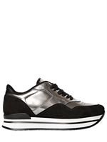 HOGAN - 30MM SUEDE MIRRORED PATENT SNEAKERS - BLACK/SILVER