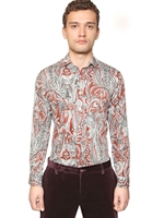 ETRO - WASHED COTTON SATIN SHIRT - BIRCK/GREY