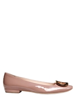 GIORGIO ARMANI - 10MM PATENT BUCKLE BALLERINA FLATS - BEIGE