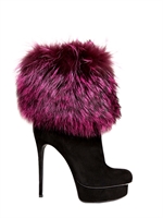 GIANMARCO LORENZI - 130MM SUEDE AND FOX FUR BOOTS - BLACK