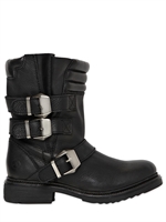 KG KURT GEIGER - 30MM BUCKLED SMOOTH LEATHER BIKER BOOTS - BLACK