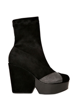 ROBERT CLERGERIE - 110MM SUEDE AND STRETCH LUREX WEDGES - BLACK