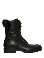 RED VALENTINO - 30MM CALFSKIN LACE UP BIKER BOOTS - BLACK