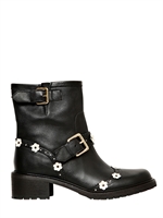 RED VALENTINO - 35MM BIKER FLOWER APPLIQUÉ BOOTS - BLACK/WHITE