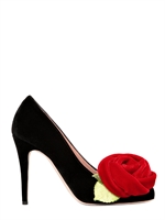 RED VALENTINO - 100MM VELVET ROSE PUMPS - BLACK