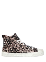 GIENCHI - STUDDED LACE PRINTED COTTON SNEAKERS - BLACK/PINK
