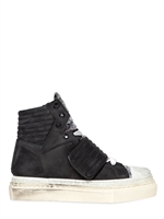 GIENCHI - 30MM GLITTER CALF LEATHER WEDGE SNEAKERS - BLACK