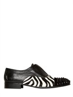 RAS - 20MM SUEDE & LEATHER LACE-UP SHOES - ZEBRA/BLACK