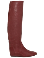 LANVIN - 40MM TUMBLED CALFSKIN WEDGED BOOTS - BURGUNDY