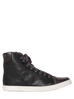 LANVIN - 20MM LEATHER HIGH TOP SNEAKERS - BLACK