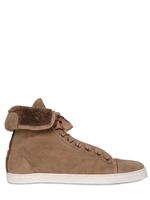 LANVIN - 20MM SHEARLING HIGH TOP SNEAKERS - BEIGE