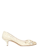DOLCE & GABBANA - 60MM BEADED LINEN LACE PUMPS - IVORY