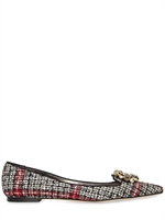 DOLCE & GABBANA - 10MM TARTAN POINTED BALLERINA FLATS - GREY/RED