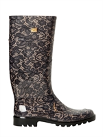 DOLCE & GABBANA - 20MM LACE PRINTED RUBBER RAIN BOOTS - BEIGE/GREY
